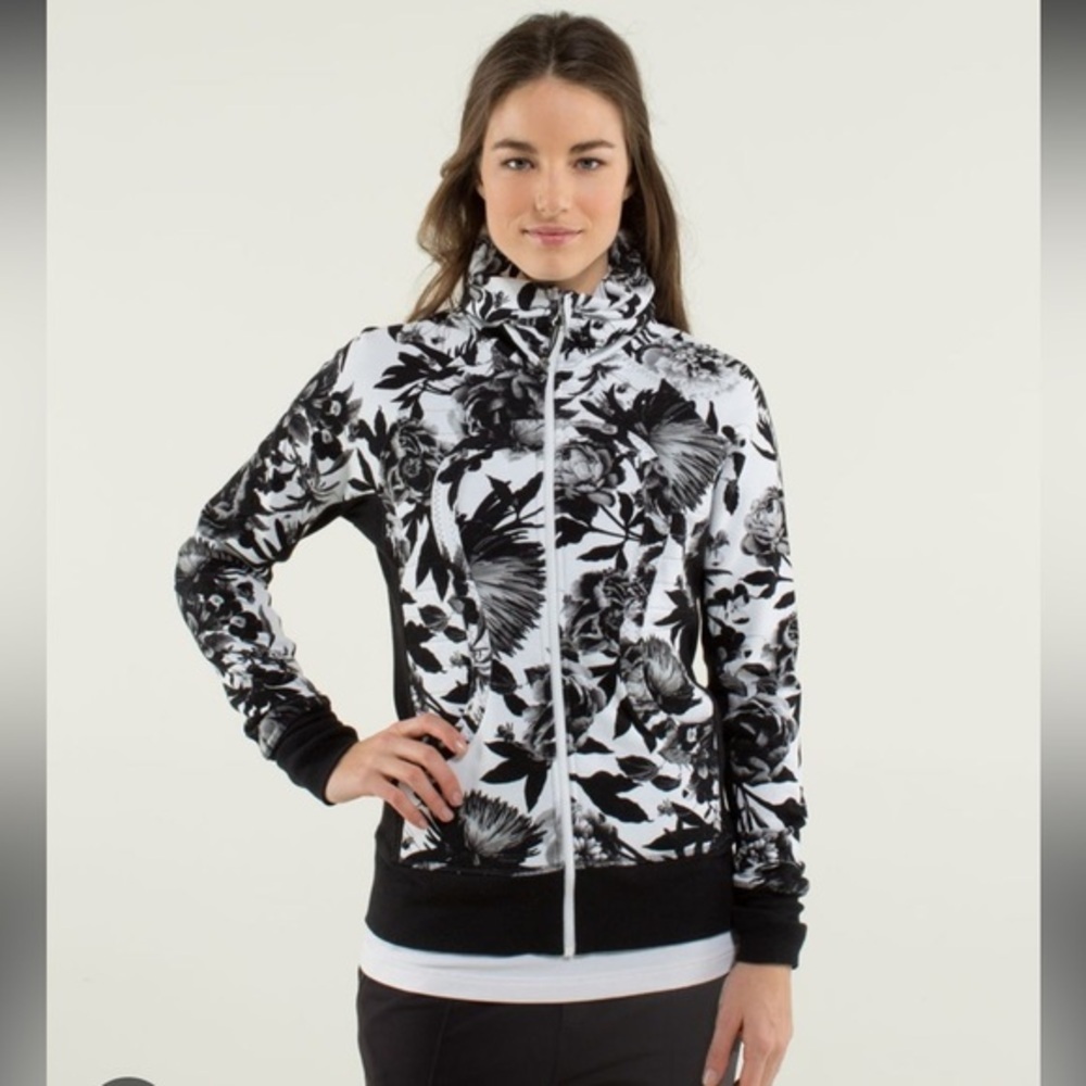 Black & White Floral Zip-Up Jacket